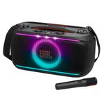 Parlante Bluetooth JBL PartyBox On-The-Go 2 100W IPX4 negro vista frontal + microfono