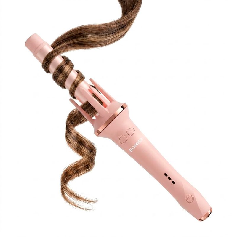 Rizador automático Bomidi HC02, 210°C, cerámica, rosado frontal oblicuo