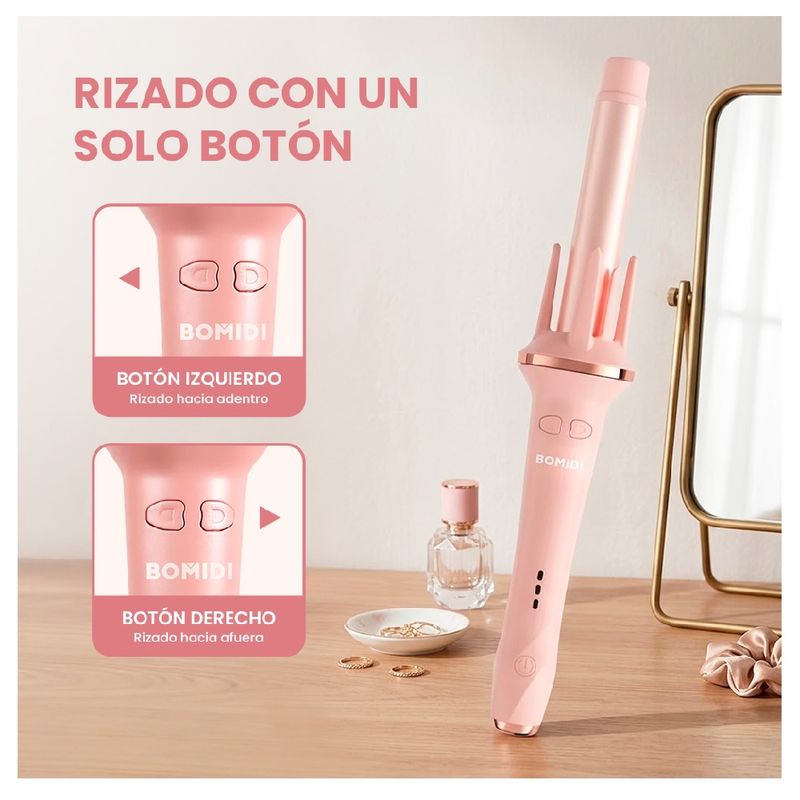 Rizador automático Bomidi HC02, 210°C, cerámica, rosado frontal  beneficios