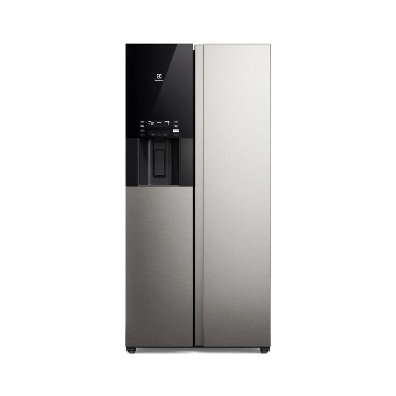 Refrigeradora Electrolux 481L gris con dispensador de agua frontal