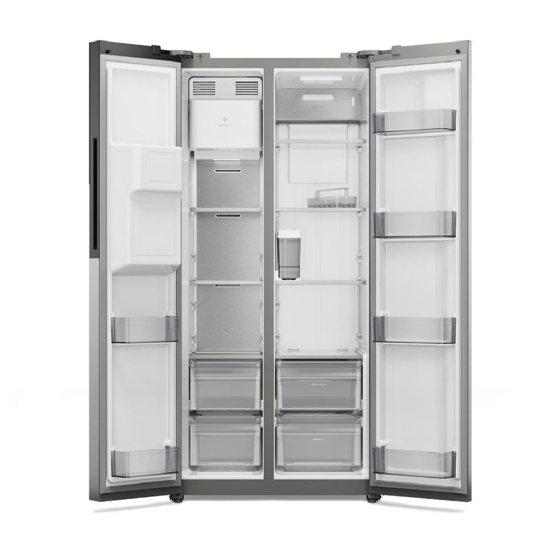 Refrigeradora Electrolux 481L gris con dispensador de agua