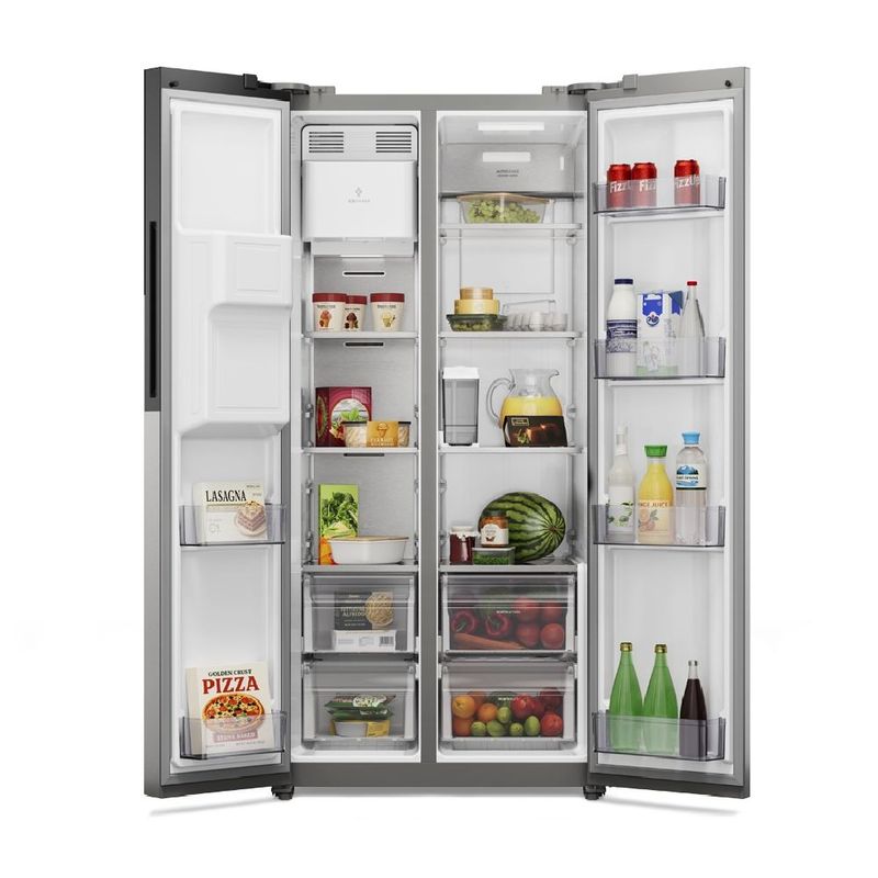 Refrigeradora Electrolux 481L gris con dispensador de agua frontal