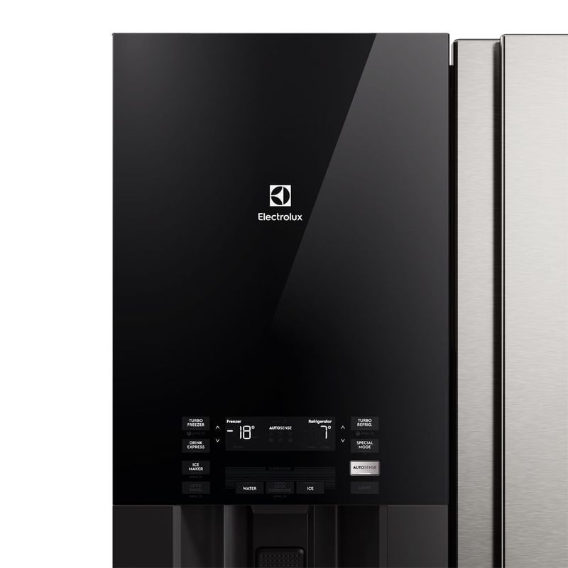 Refrigeradora Electrolux 481L gris con dispensador de agua dorsal