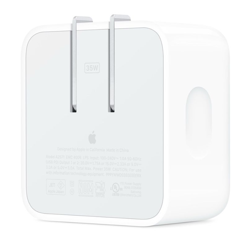 Cargador Apple 35W Dual USB-C, carga doble, compacto, blanco
