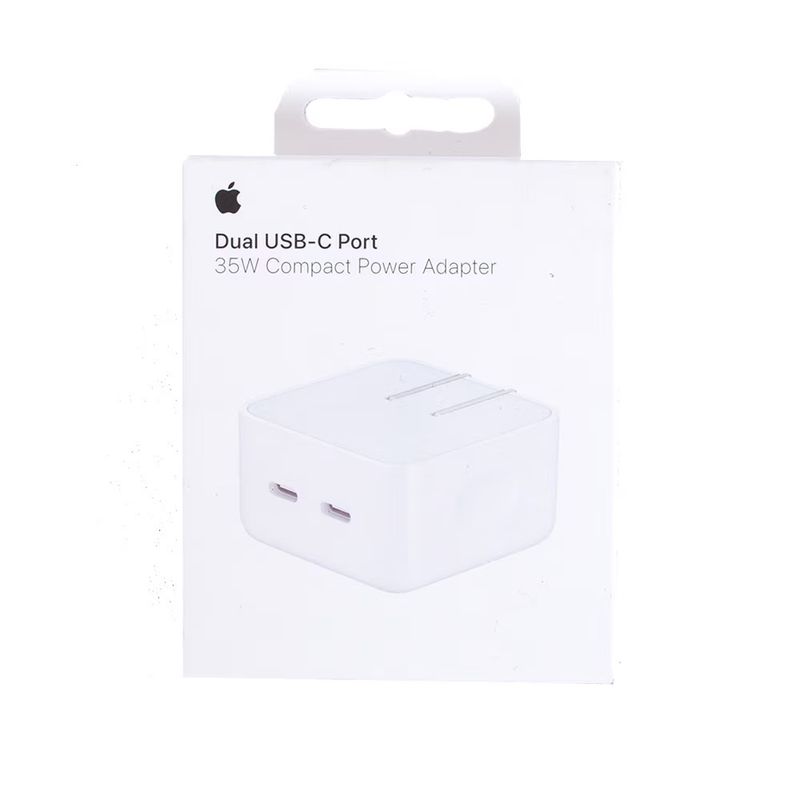 Cargador Apple 35W Dual USB-C, carga doble, compacto, blanco frontal