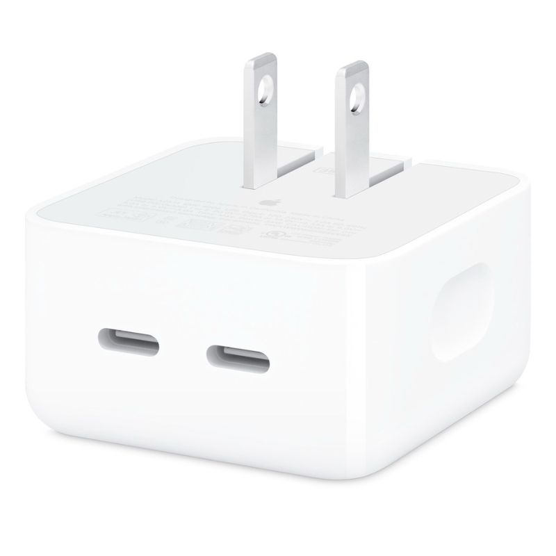 Cargador Apple 35W Dual USB-C, carga doble, compacto, blanco inferior