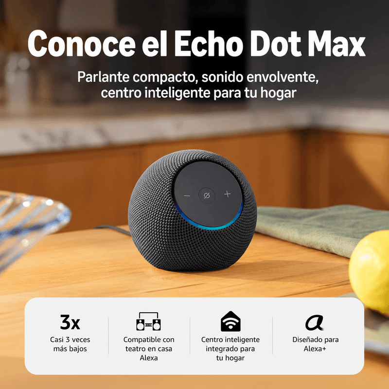 Parlante Amazon Echo Dot Max Alexa Wi-Fi Negro caracteristicas