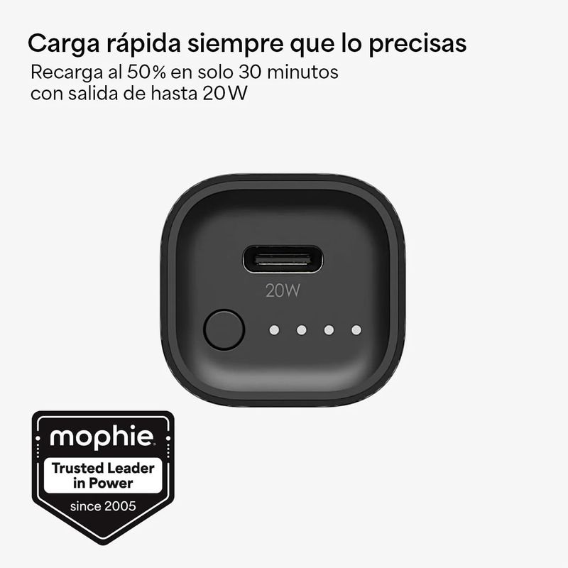 Batería externa mophie Mini 5000mAh USB-C PD 20W negra conexión