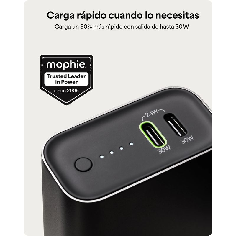 Batería externa mophie 10000mAh USB-C PD Gen 3 negra conexion