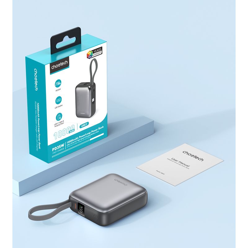 Batería externa Choetech 10000mAh 35W USB-C gris empaque