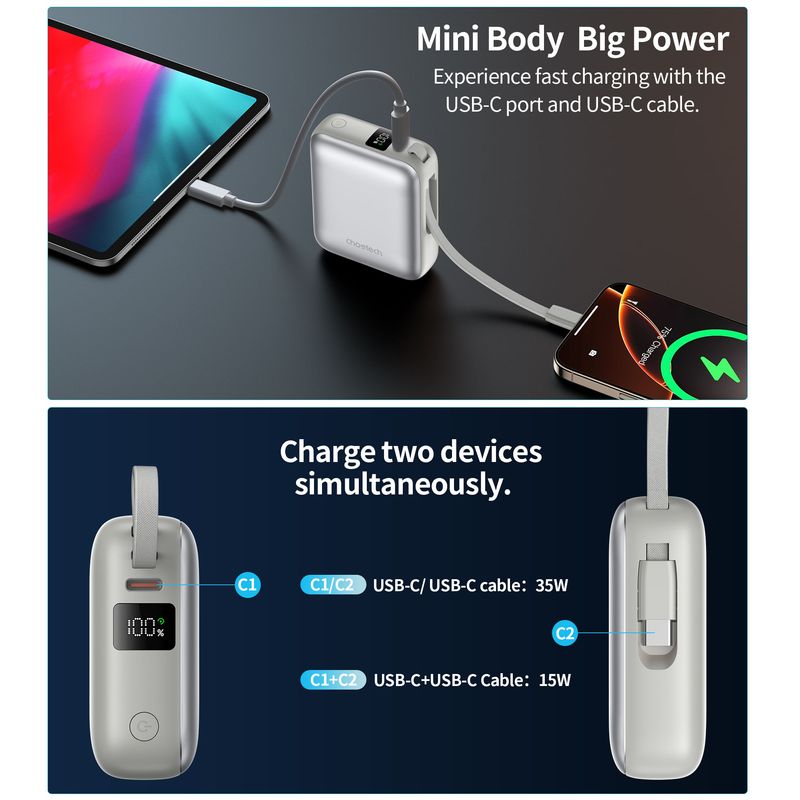 Batería externa Choetech 10000mAh 35W USB-C uso