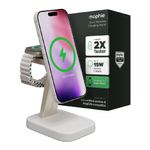 Base mophie 2 en 1 Qi2 para iPhone y Apple Watch 15W empaque