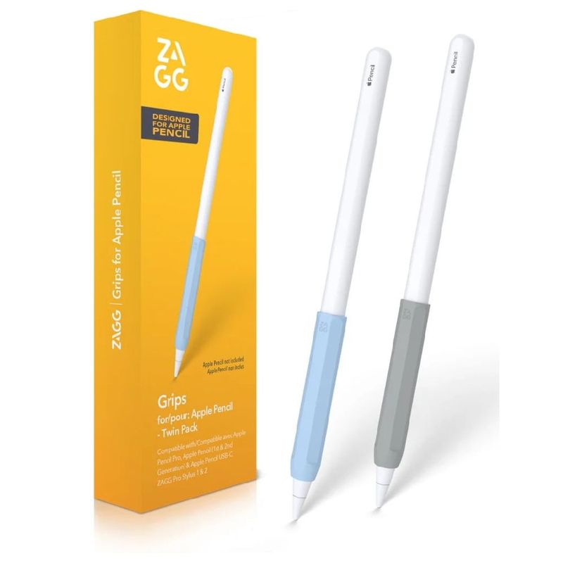 Grip Zagg de silicona para Apple Pencil set x2 azul/gris frontal