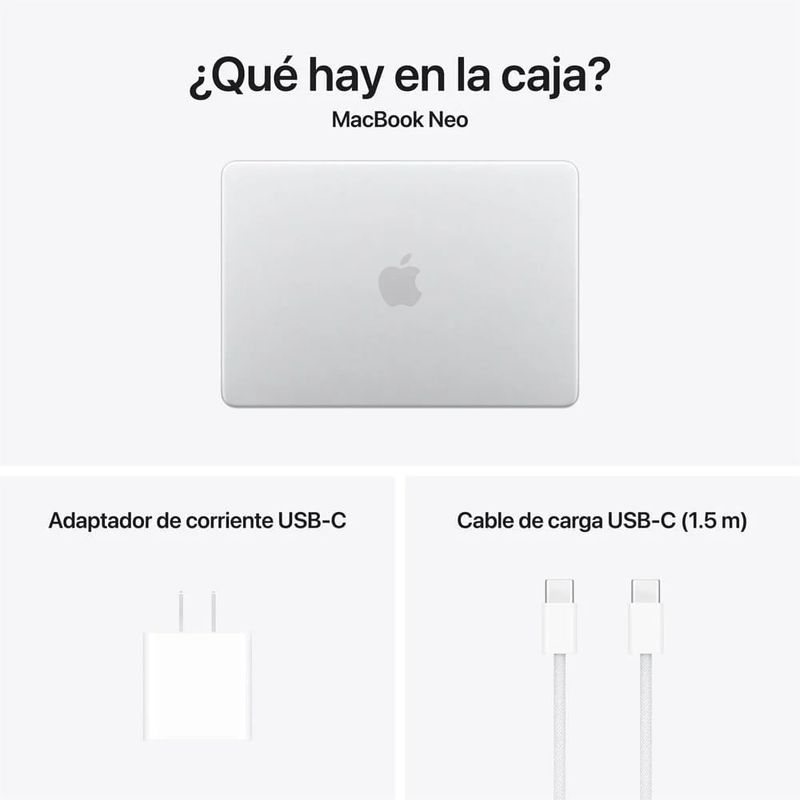 MacBook Neo 13" A18 Pro 256GB 8GB silver contenido caja