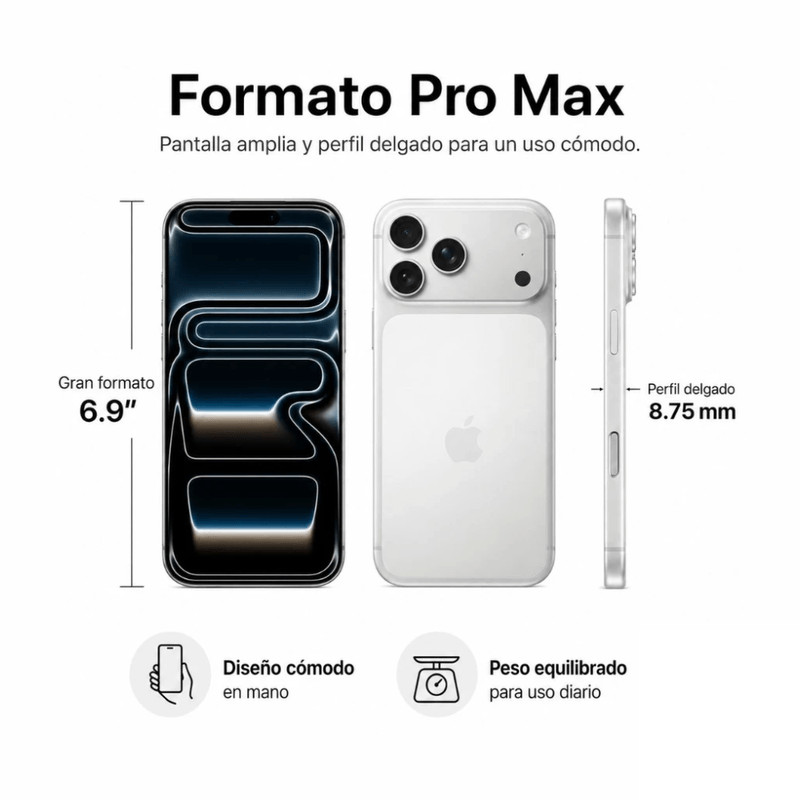 iPhone 17 Pro Max Silver dimensiones