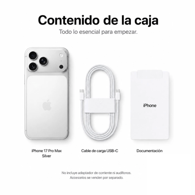 iPhone 17 Pro Max Silver contenido de caja