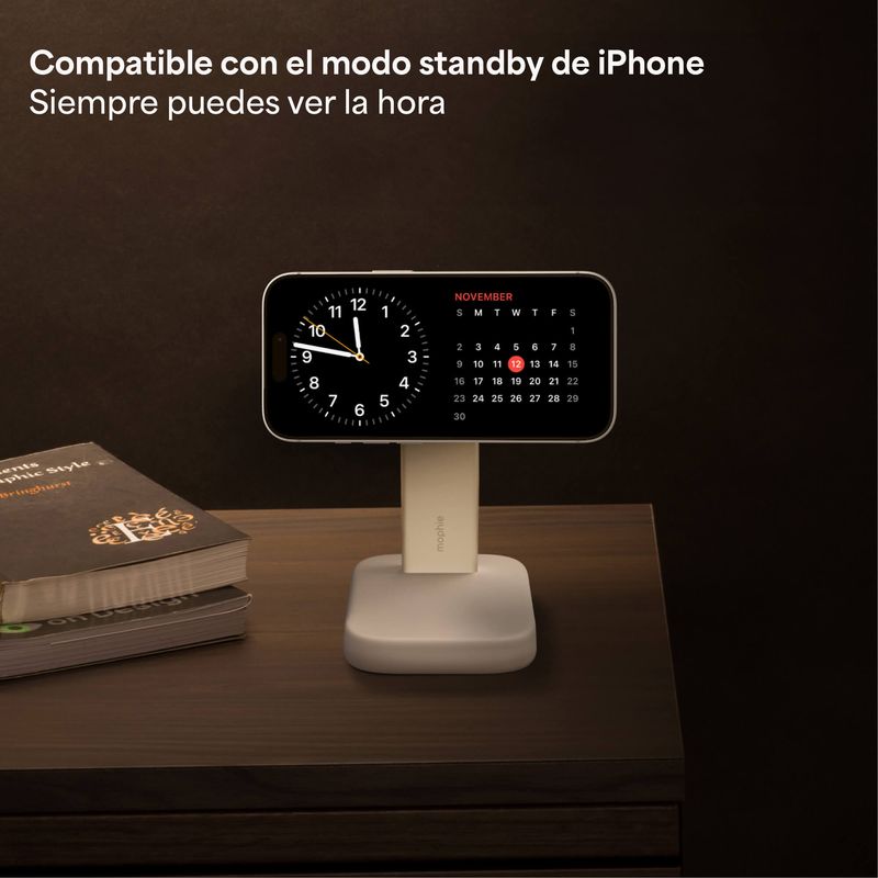 Cargador inalámbrico iPhone MagSafe Qi2 15W mophie blanco carga