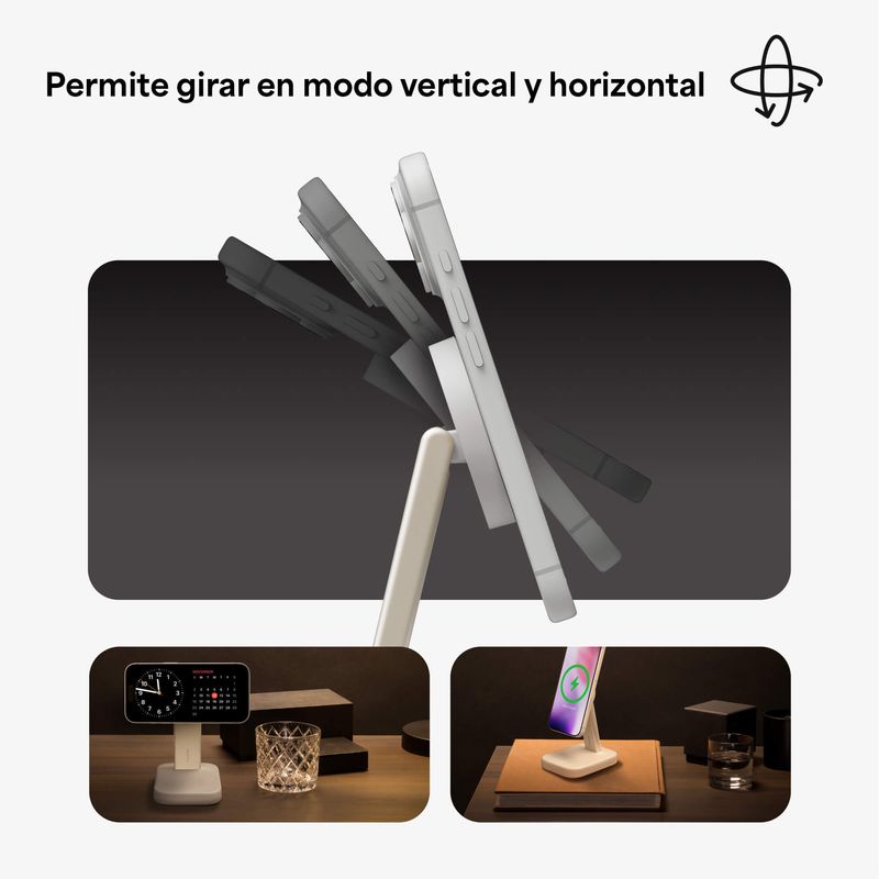 Cargador inalámbrico iPhone MagSafe Qi2 15W mophie blanco lateral