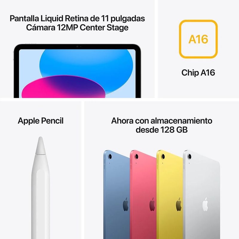 iPad A16 11 pulgadas 128GB color Pink con Apple Pencil USB-C especificaciones
