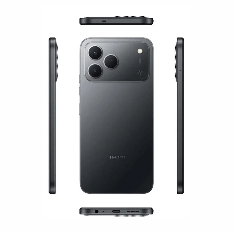 Celular Tecno Spark 50 4G negro con carga rápida y conector USB Tipo-C