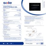 Horno eléctrico empotrable Sole 68L vidrio templado negro especificaciones