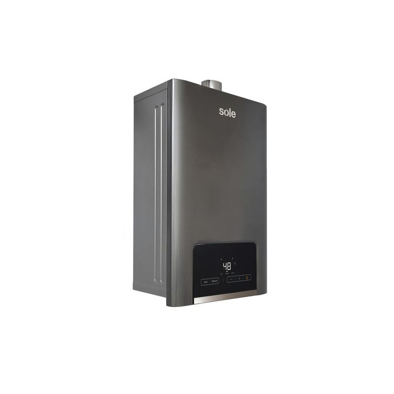 Calentador de agua Sole gas GLP 26L digital gris oscuro diagonal