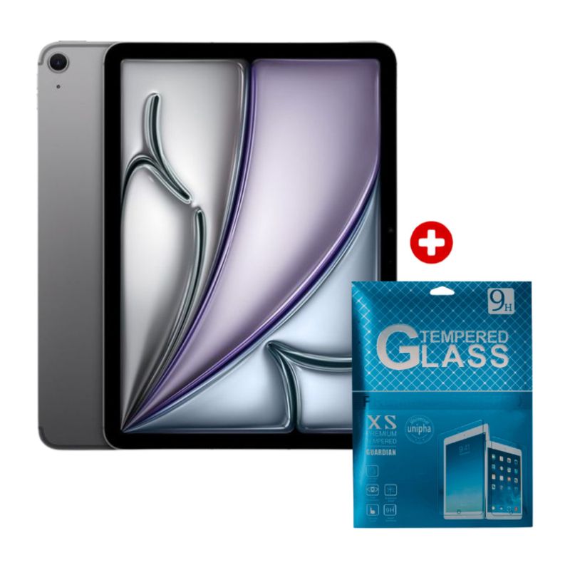 iPad Air 11 pulgadas M4 128GB space gray con mica de vidrio vista frontal
