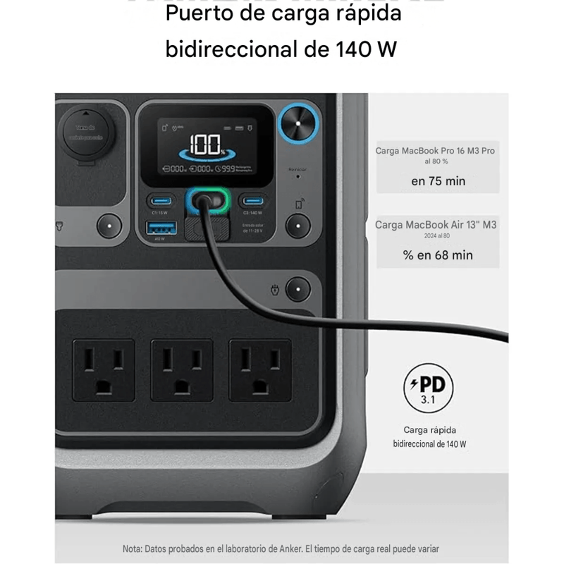 Estación Anker SOLIX C300 288Wh 300W con 8 puertos USB-C beneficios