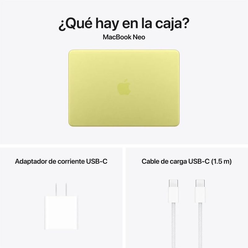 MacBook Neo 13 A18 Pro 256GB citrus contenido caja