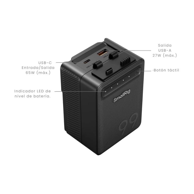 Batería V-Mount SmallRig VB99 Lite 5245 6700 mAh USB Tipo-C especificaciones