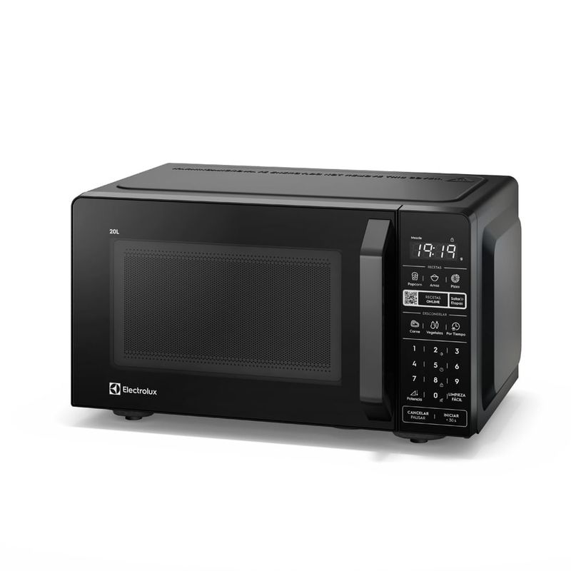 Microondas Electrolux 20L 1100W función descongelar negro frontal oblicuo
