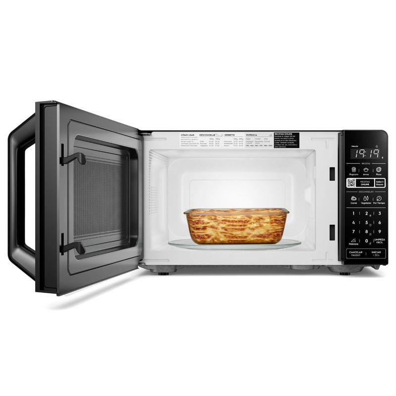 Microondas Electrolux 20L 1100W función descongelar negro frontal capacidad