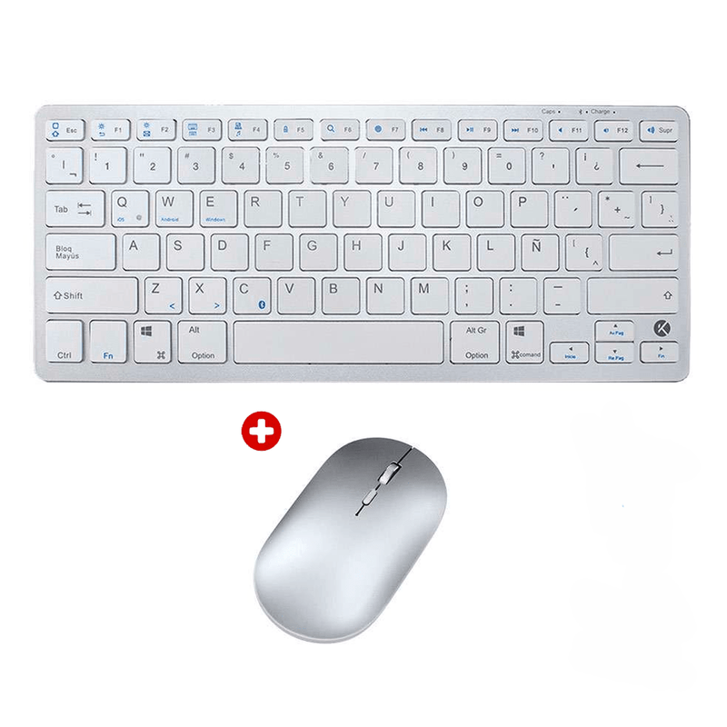 Kit Kreed Teclado y Mouse Bluetooth Recargable Blanco frontal kit