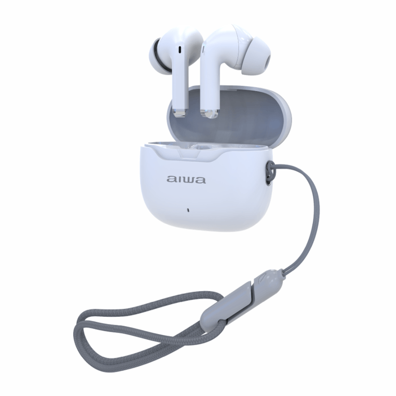 Audífonos Bluetooth TWS AIWA AWTWSG50 blanco lateral