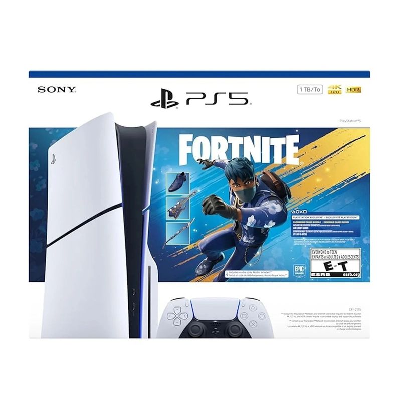 Consola PS5 Slim Disco 1TB Fortnite Edition con DualSense frontal