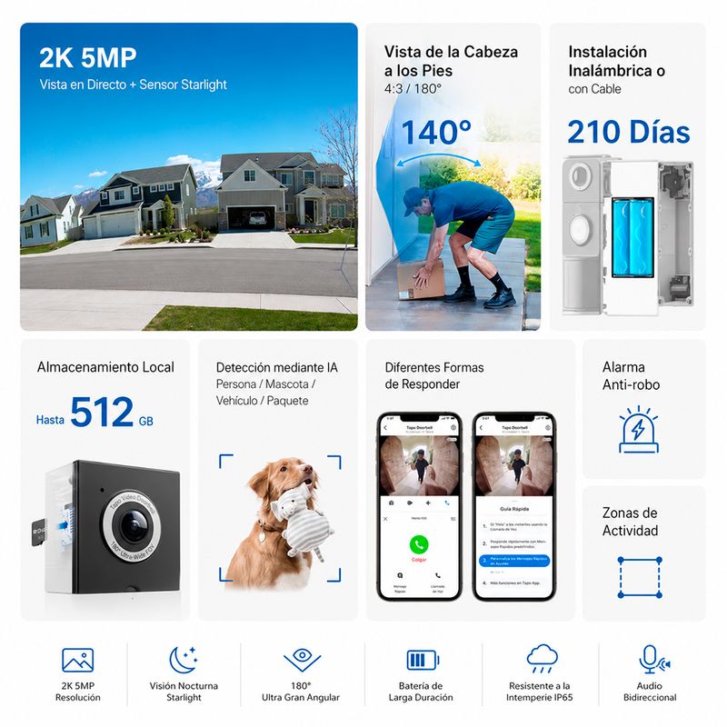 Videoportero TP-Link Tapo D235 2K 5MP Wi-Fi especificaciones