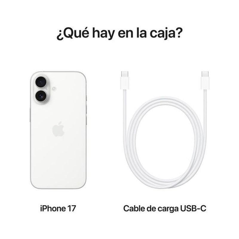 iPhone 17 eSIM 256GB blanco con mica de vidrio contenido
