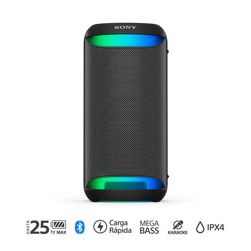 Parlante Sony SRS-XV500 Mega Bass Karaoke Bluetooth Negro frontal especificaciones