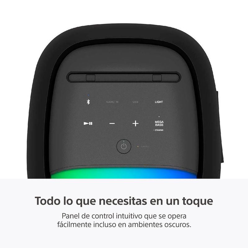 Parlante Sony SRS-XV500 Mega Bass Karaoke Bluetooth Negro detalle panel de control