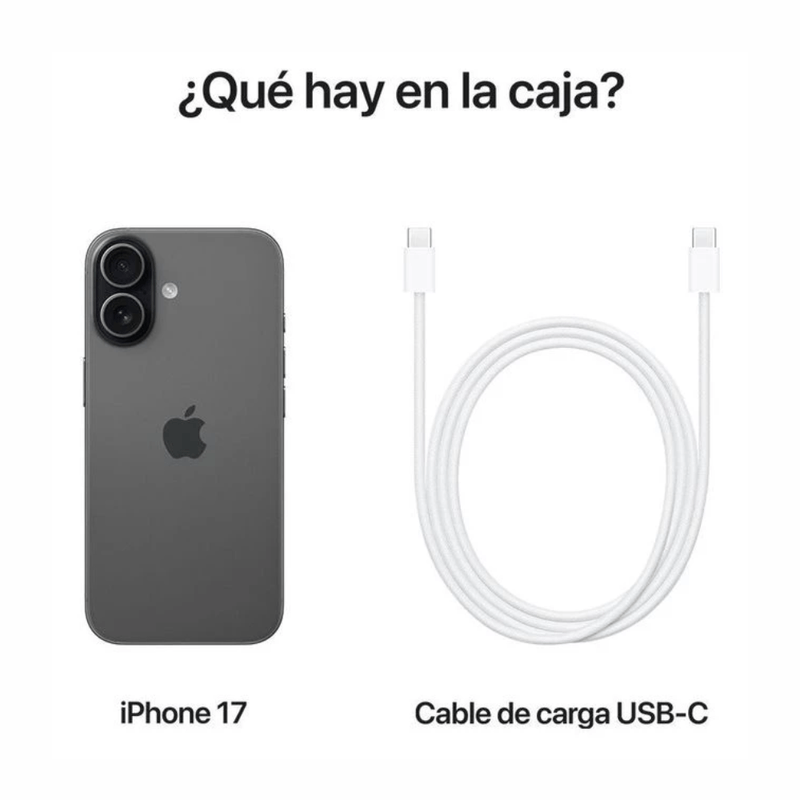 Apple iPhone 17 256GB Negro eSIM iOS y cubo carga 40W contenido de caja