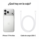 Apple iPhone 17 Pro Max 256GB silver y case protector contenido de caja