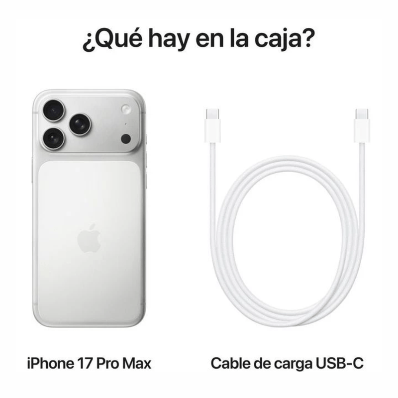 Apple iPhone 17 Pro Max 256GB silver y case protector contenido de caja