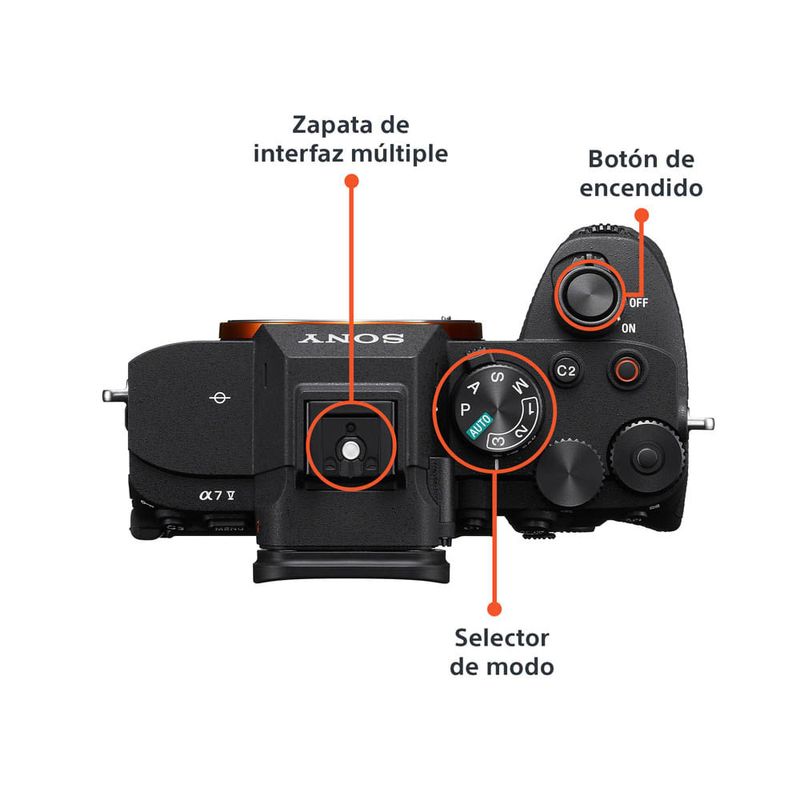 Cámara mirrorless Sony Alpha a7 V Full Frame 33MP solo cuerpo cenital