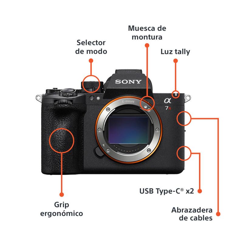 Cámara mirroless Sony Alpha a7R VI Full Frame 66.8MP frontal