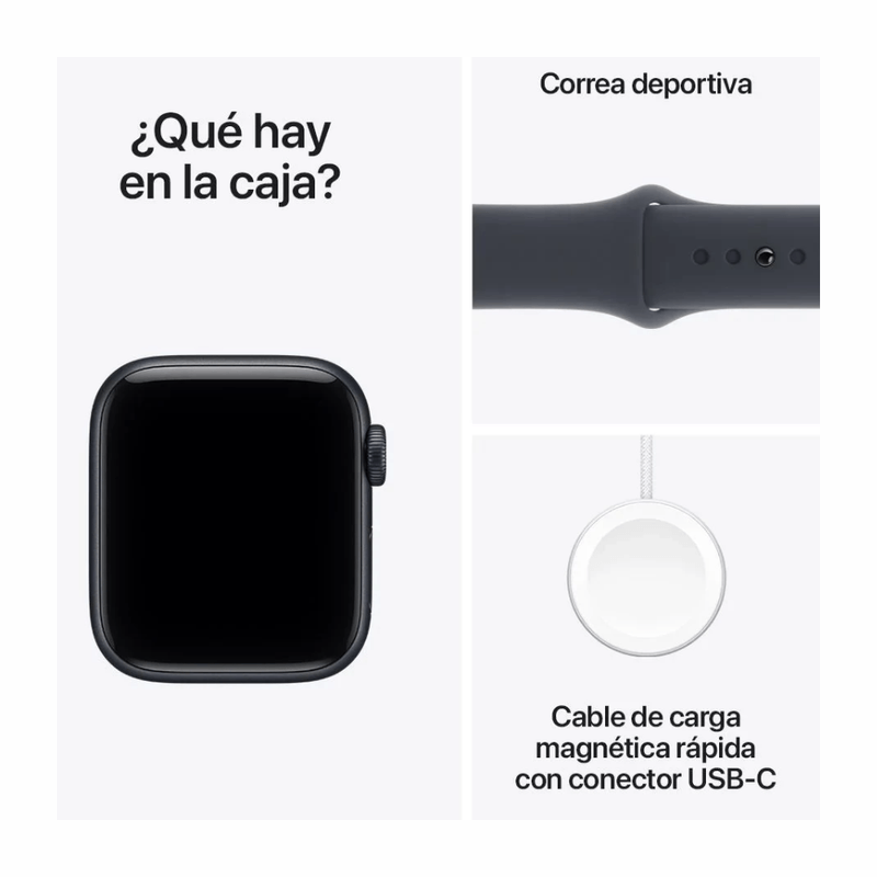 Apple Watch SE 3 40mm GPS 64GB S/M watchOS 26 Midnight contenido de caja