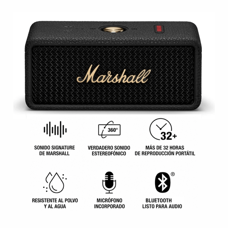 Parlante Bluetooth Marshall Emberton III Negro IP67 32h especificaciones