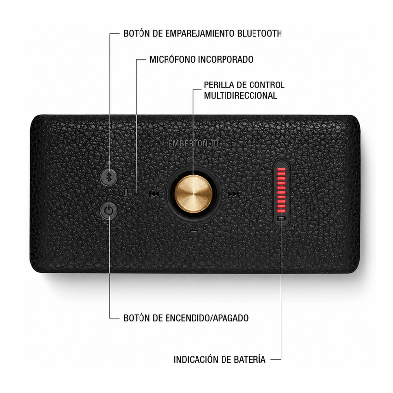 Parlante Bluetooth Marshall Emberton III Negro IP67 32h controles