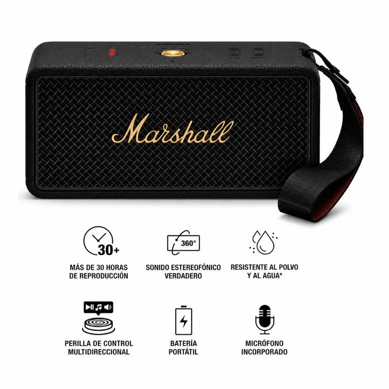 Parlante Bluetooth Marshall Middleton II IP67 30h negro especificaciones