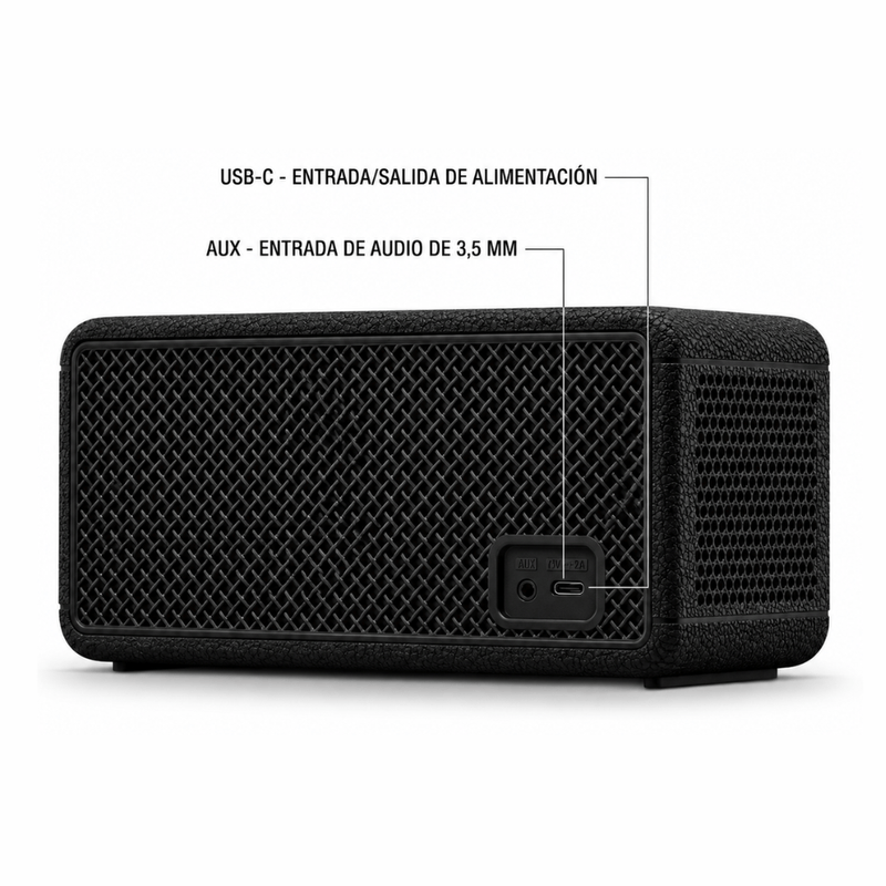 Parlante Bluetooth Marshall Middleton II IP67 30h negro entradas
