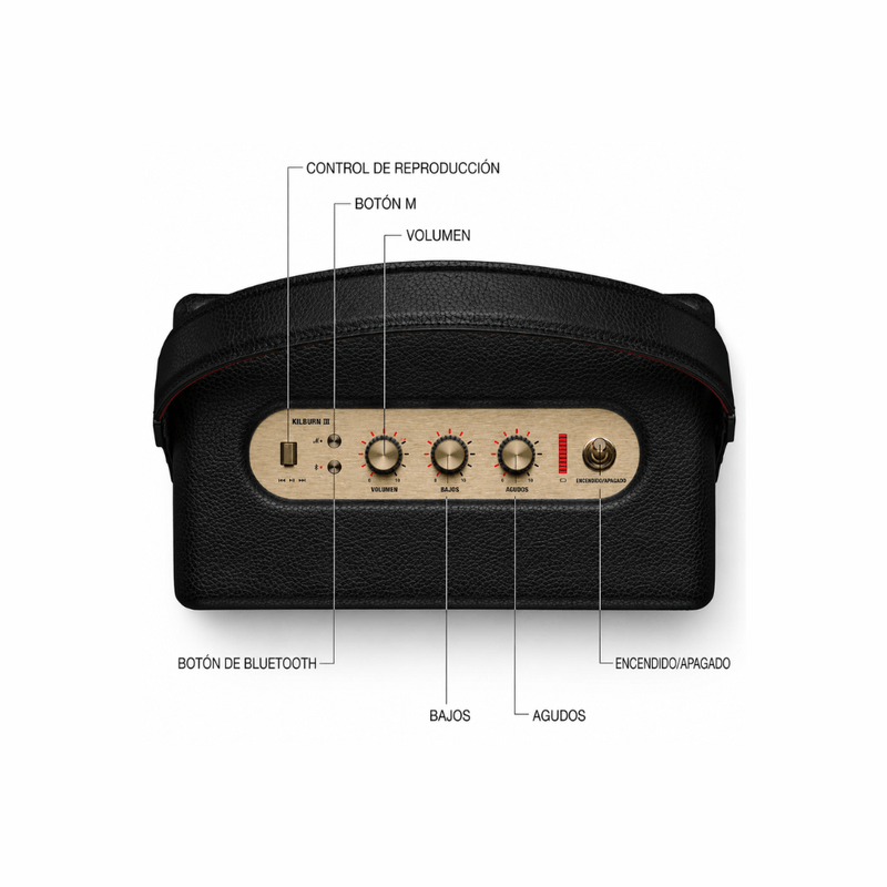 Parlante Marshall Kilburn III Bluetooth 360° IP54 negro controlesfrontal